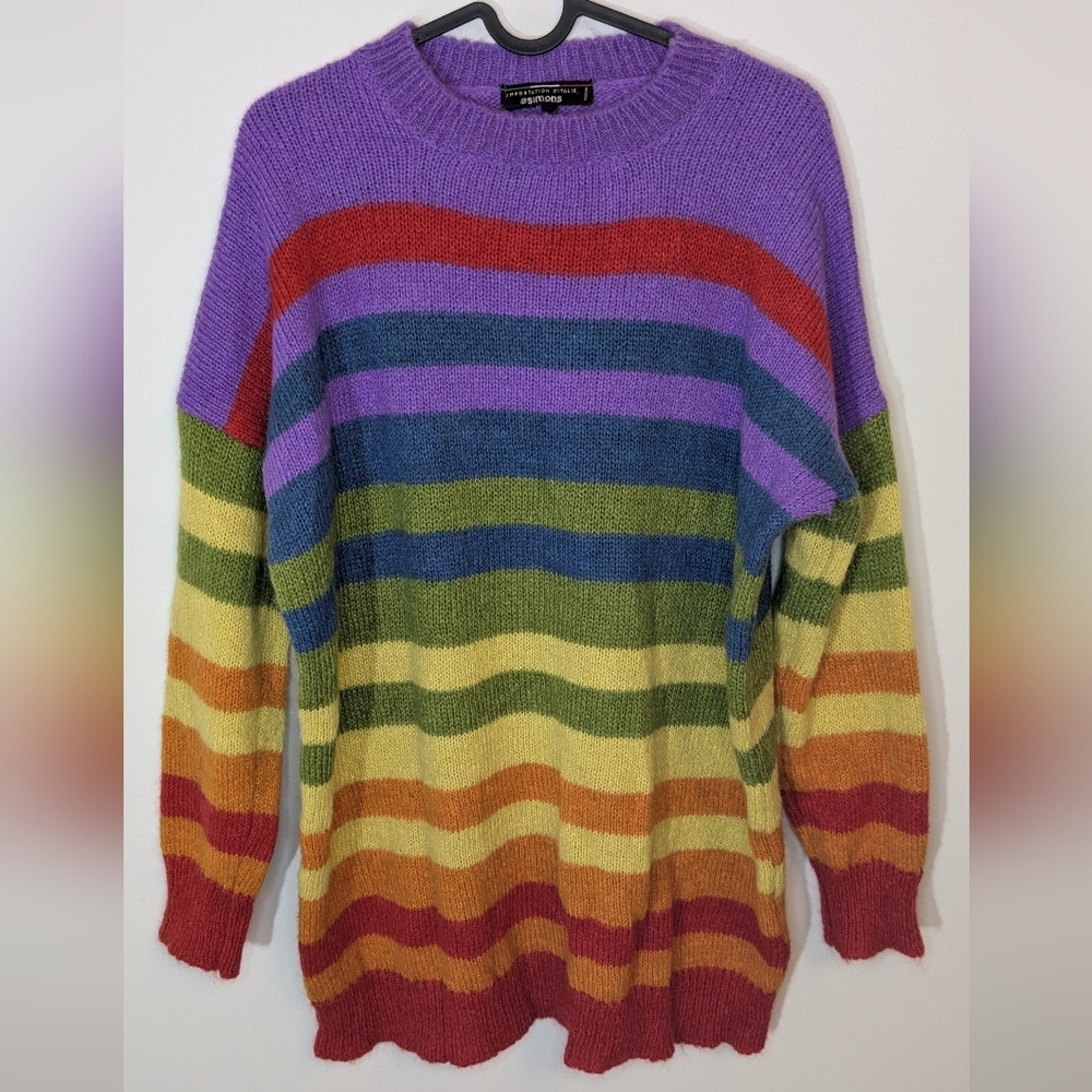 Simons Rainbow Striped Crewneck Tunic Sweater - Wool Alpaca blend - size S